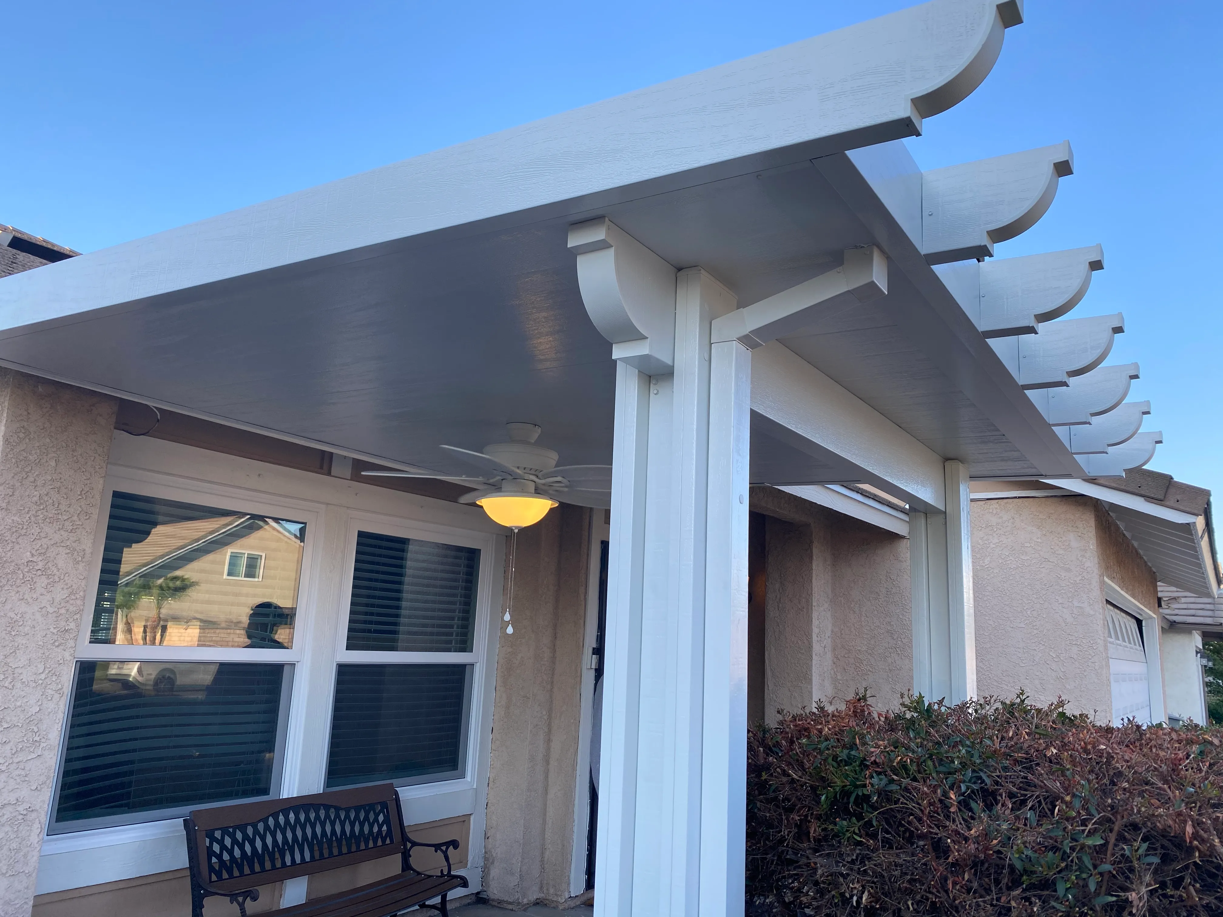 Weatherwood attached insulated gable roof for a DFW patio