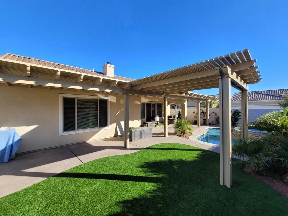 Weatherwood custom aluminum pergola perfect for a North Dallas-Fort Worth backyard