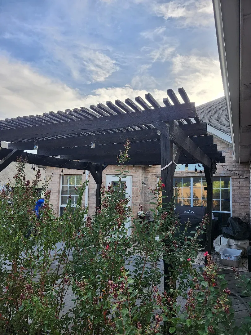 Aging wood patio cover before we replaced it with aluminum