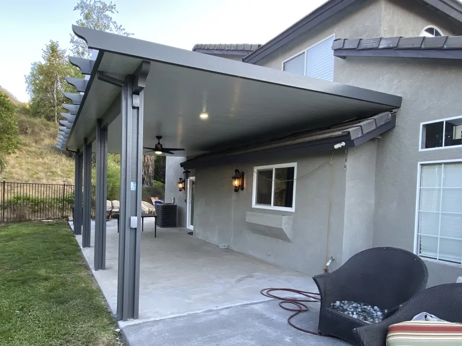 High quality insulated aluminum patio cover with fan and lighting